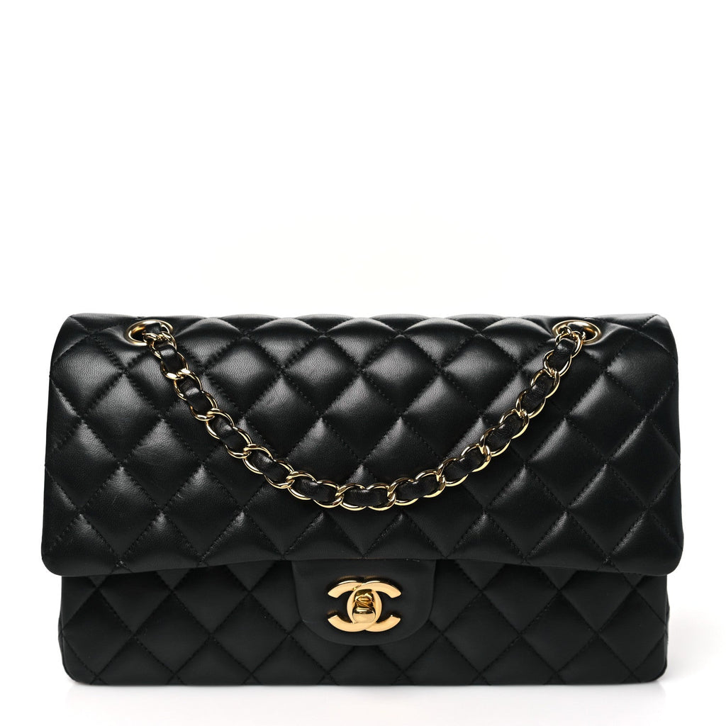 Lambskin Quilted Medium Double Flap Black