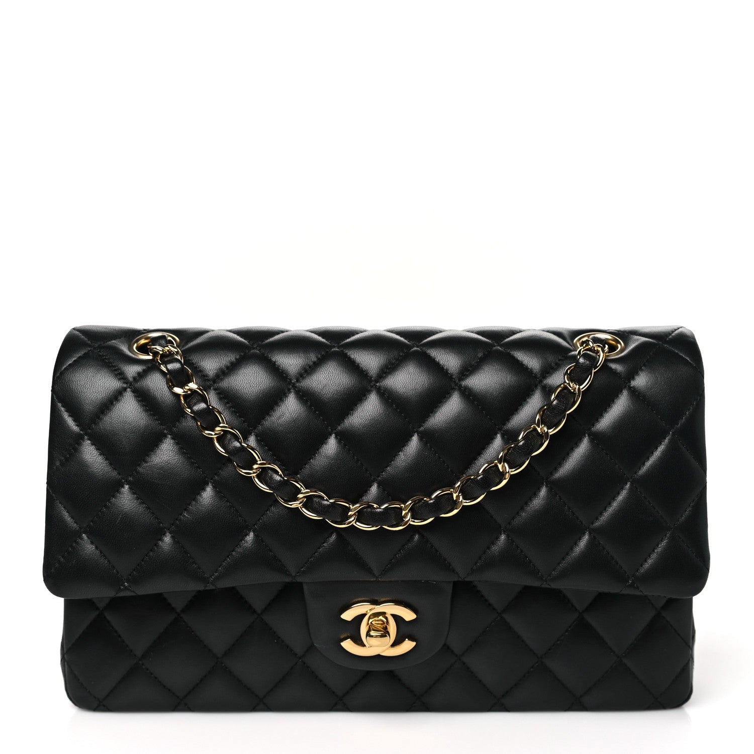 Lambskin Quilted Medium Double Flap Black