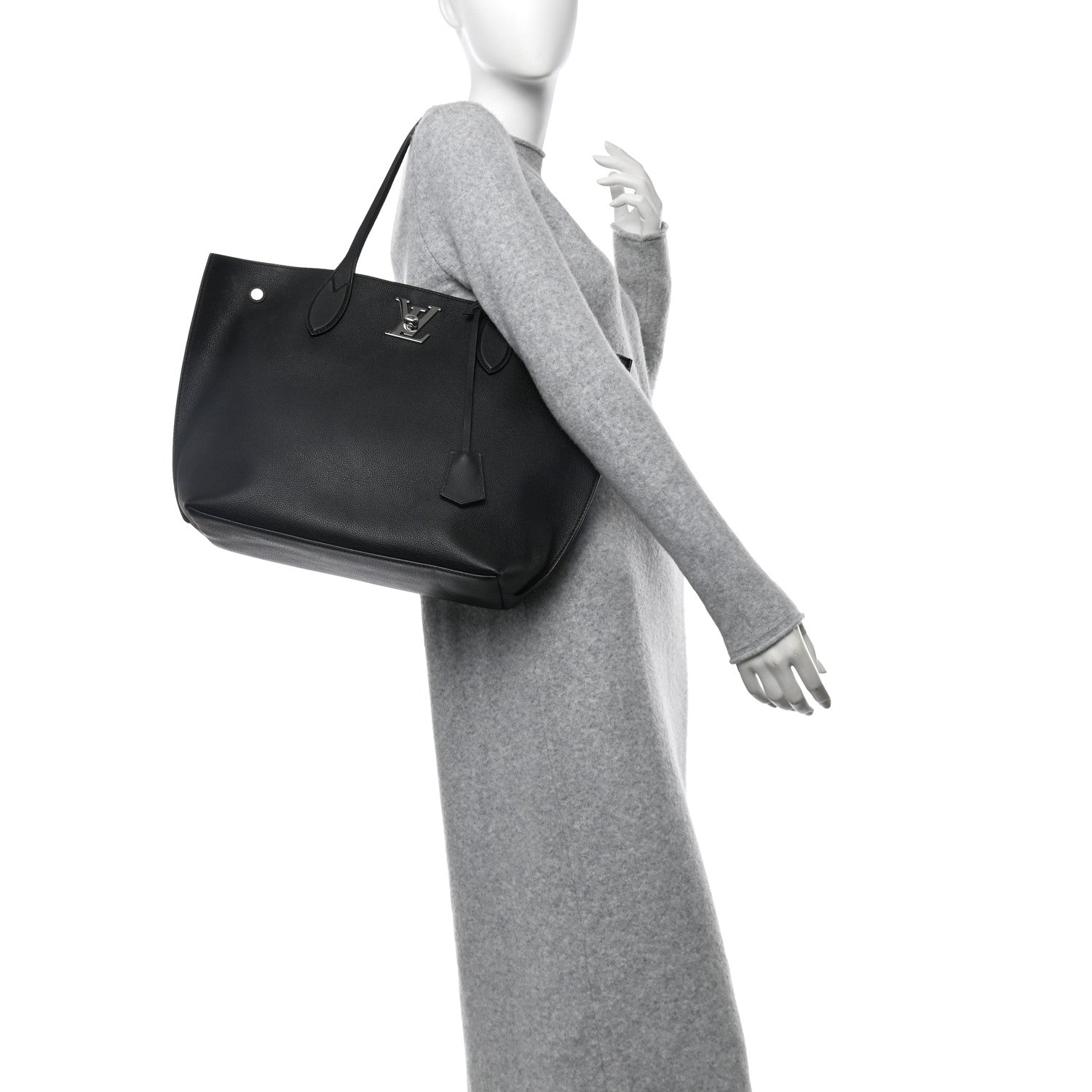 Calfskin Lockme Go Tote Black