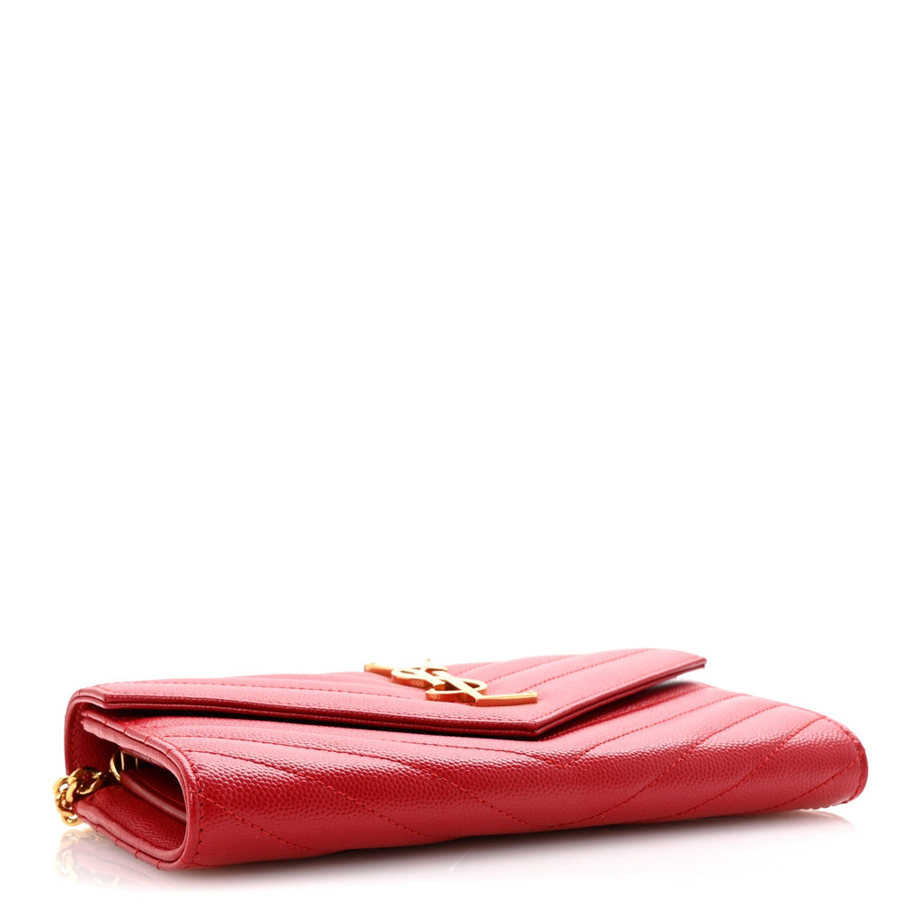 Grain De Poudre Matelasse Chevron Small Monogram Chain Wallet Red