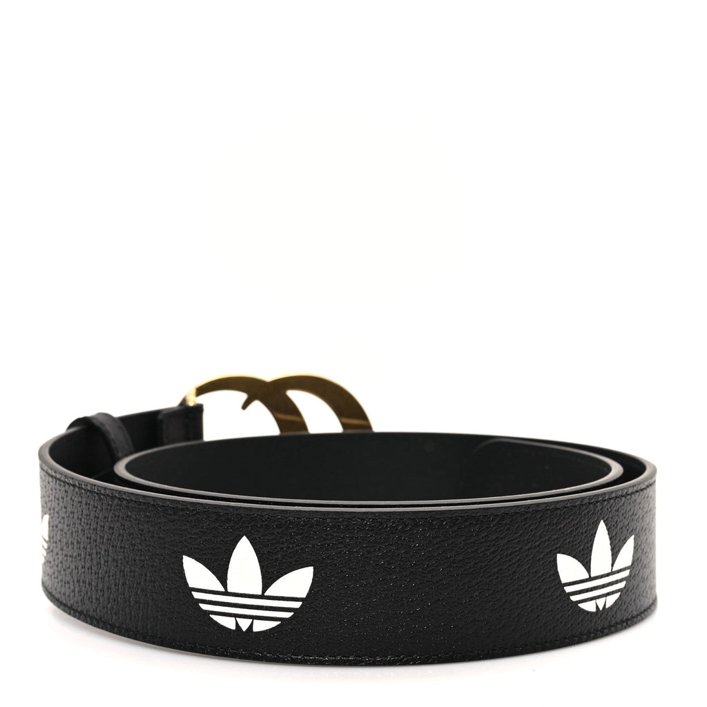 X ADIDAS Textured Dollar Calfskin Double G 40mm Belt 80 32 Black