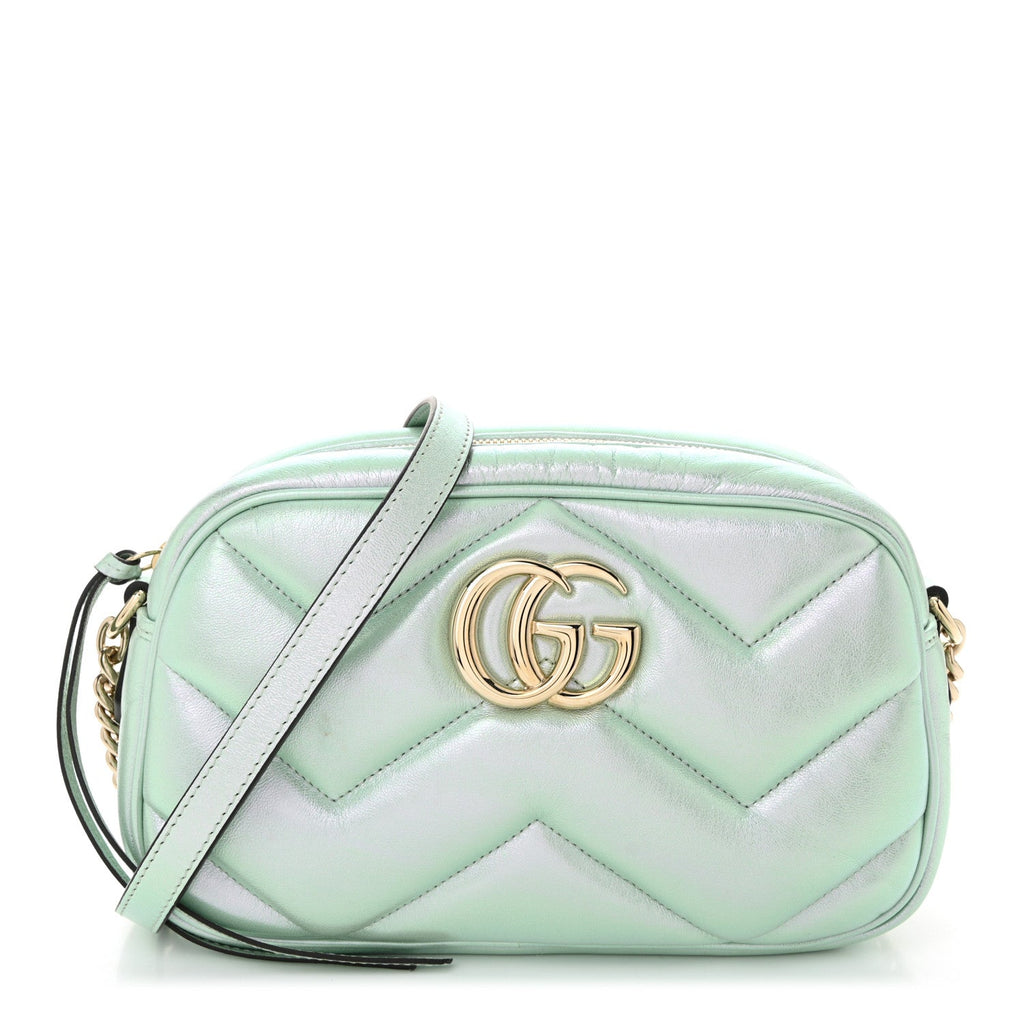 Iridescent Nappa Chevron Matelasse Small GG Marmont Chain Shoulder Bag Iridescent Salvy Green