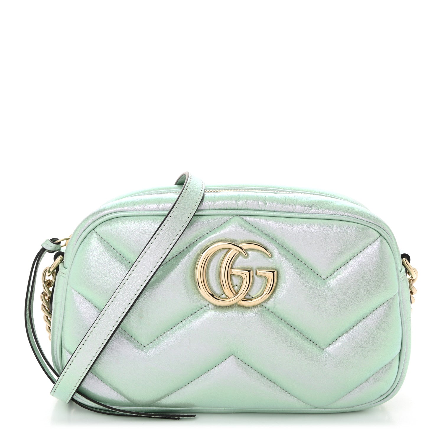 Iridescent Nappa Chevron Matelasse Small GG Marmont Chain Shoulder Bag Iridescent Salvy Green
