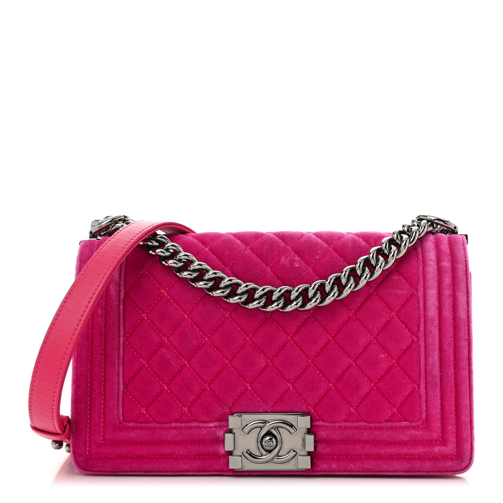 Velvet Quilted Medium Boy Flap Fuchsia