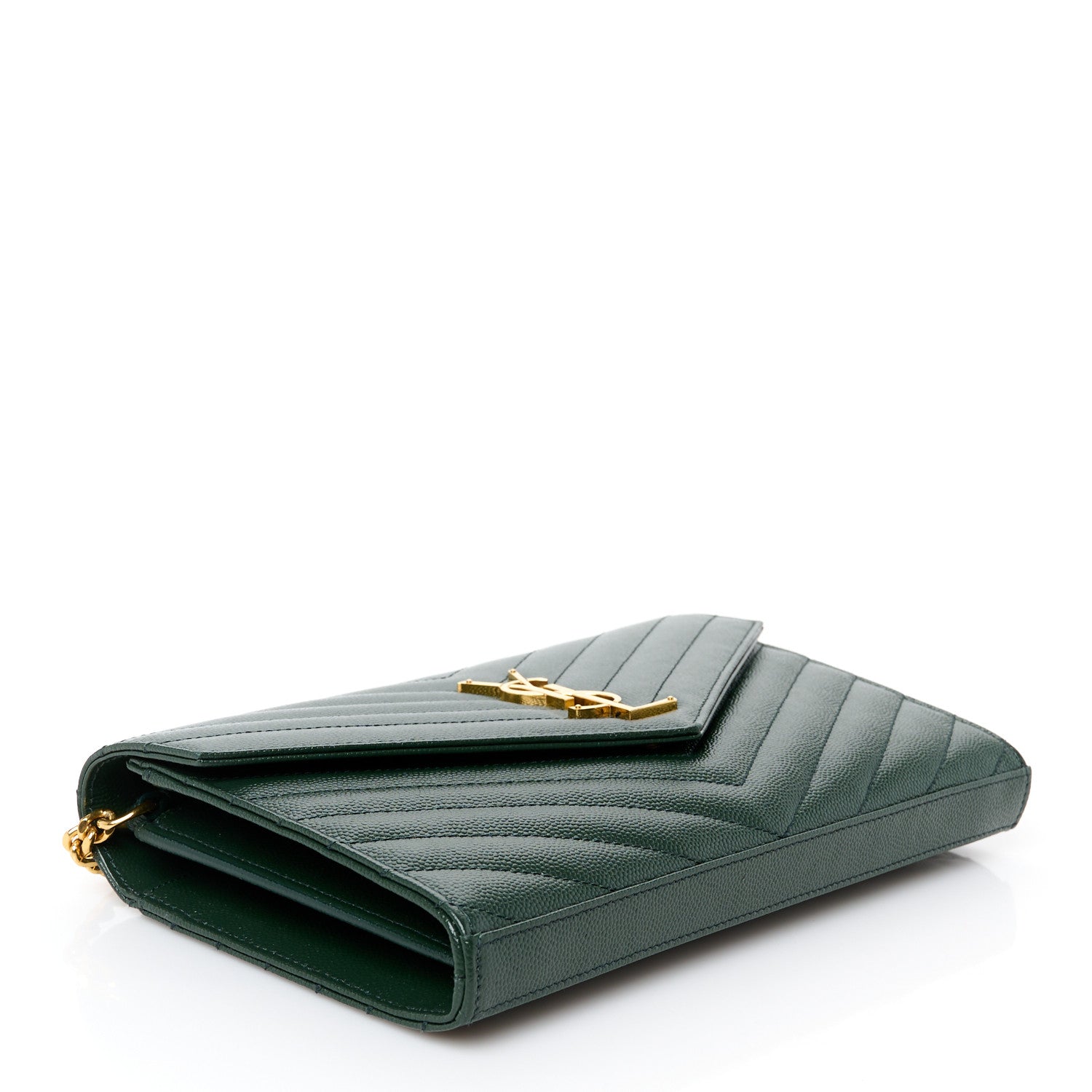 Grain De Poudre Matelasse Chevron Monogram Chain Wallet Dark Green