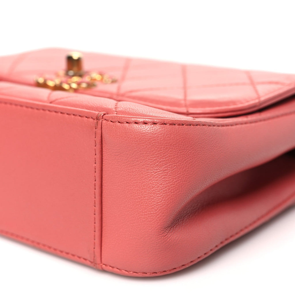 Lambskin Quilted Small Chain Infinity Top Handle Flap Pink