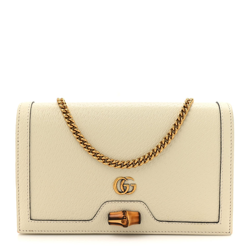 Textured Dollar Calfskin Mini Diana Chain Bag White