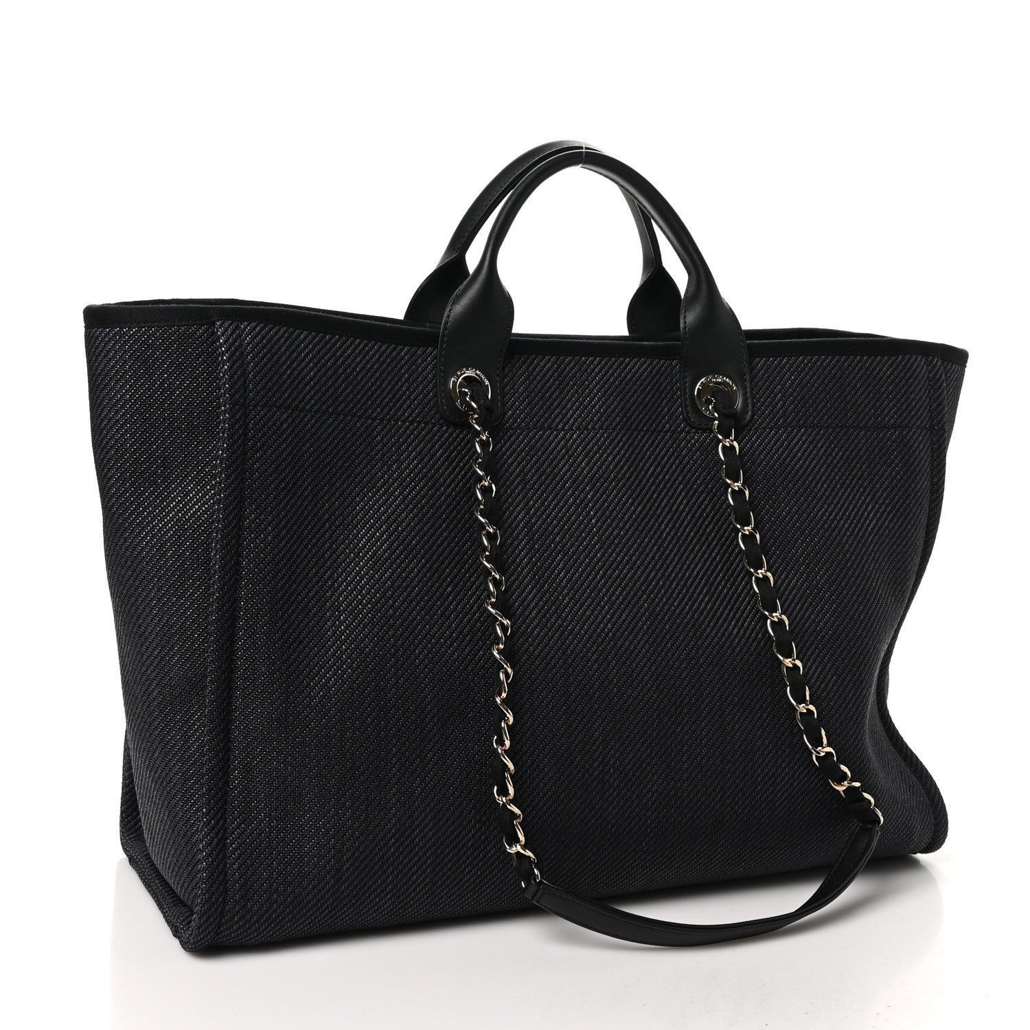 Woven Straw Raffia Large Deauville Tote  Black