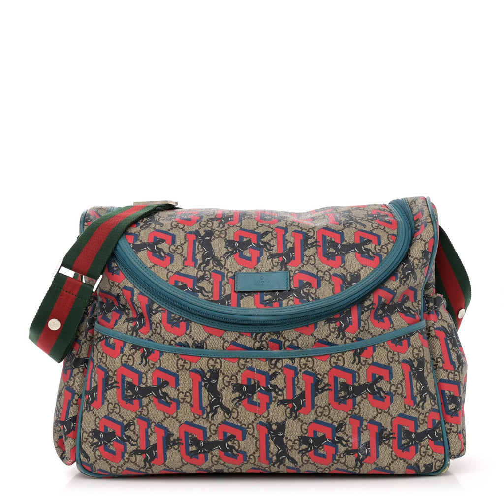 GG Supreme Monogram Gucci Wolf Diaper Bag Beige Red