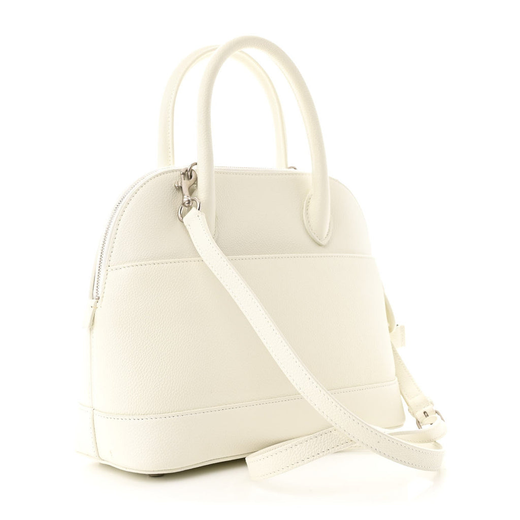 Signature Grained Calfskin Logo S Ville Top Handle Bag White Black