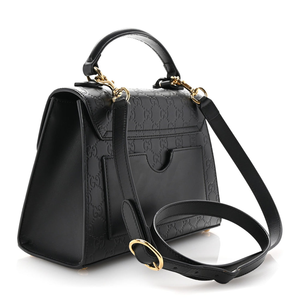 Guccissima Signature Small Padlock Top Handle Bag Black