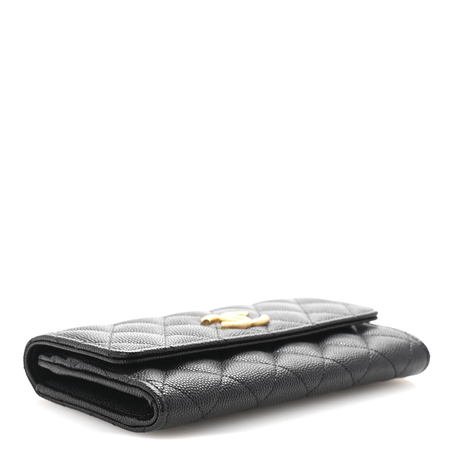 Caviar Quilted Textured CC Flap Wallet Black