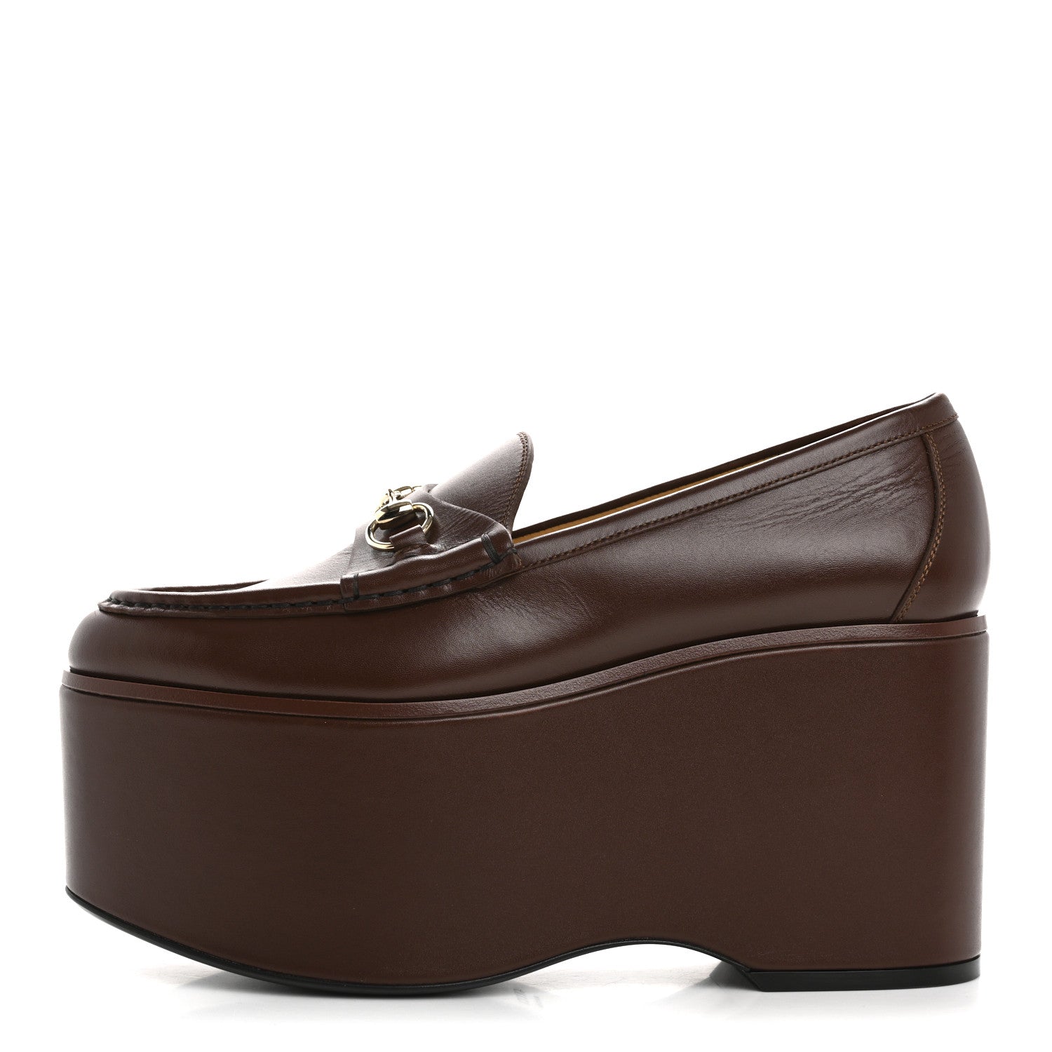 Ancora Calfskin Womens Horsebit Platform Loafers 37.5 Brown