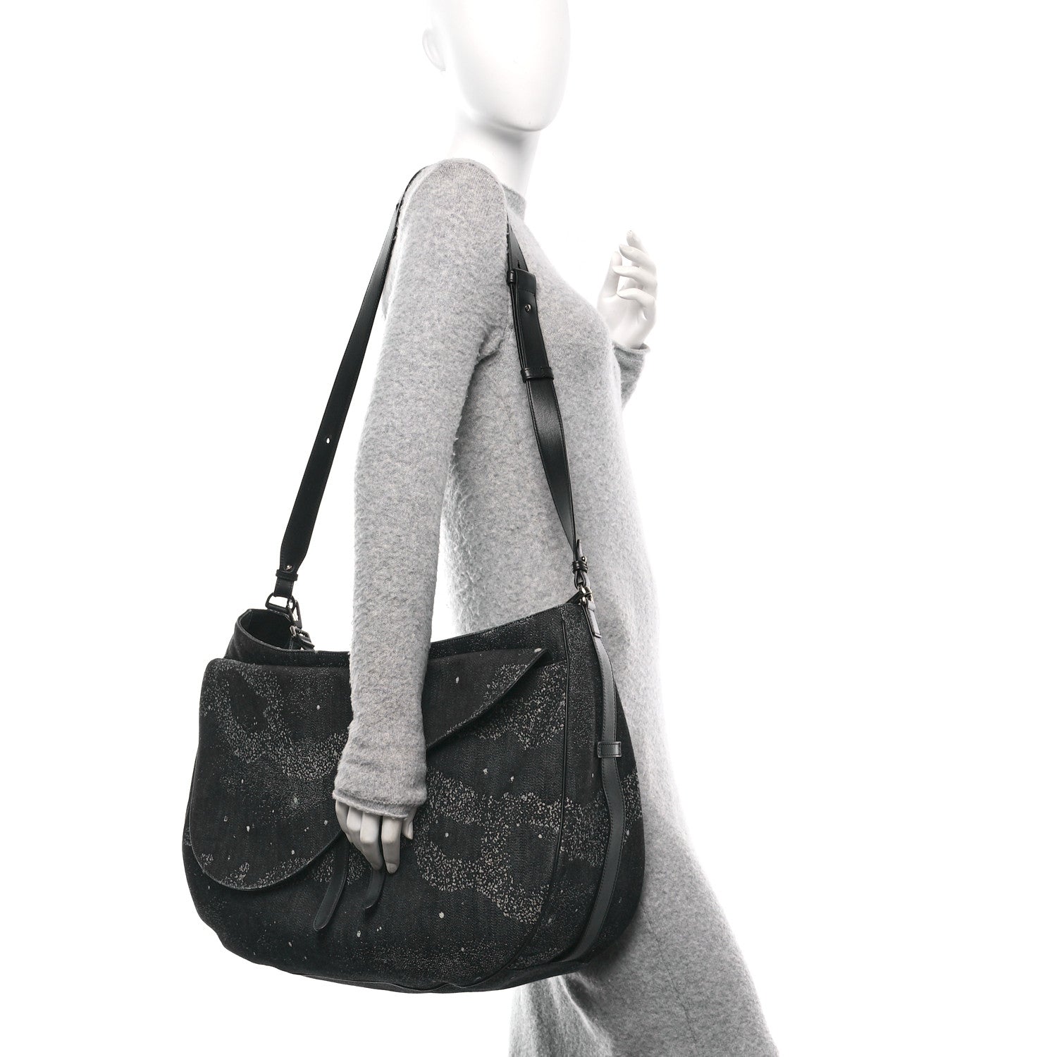X PETER DOIG Denim Printed Saddle Soft Bag Black Multicolor