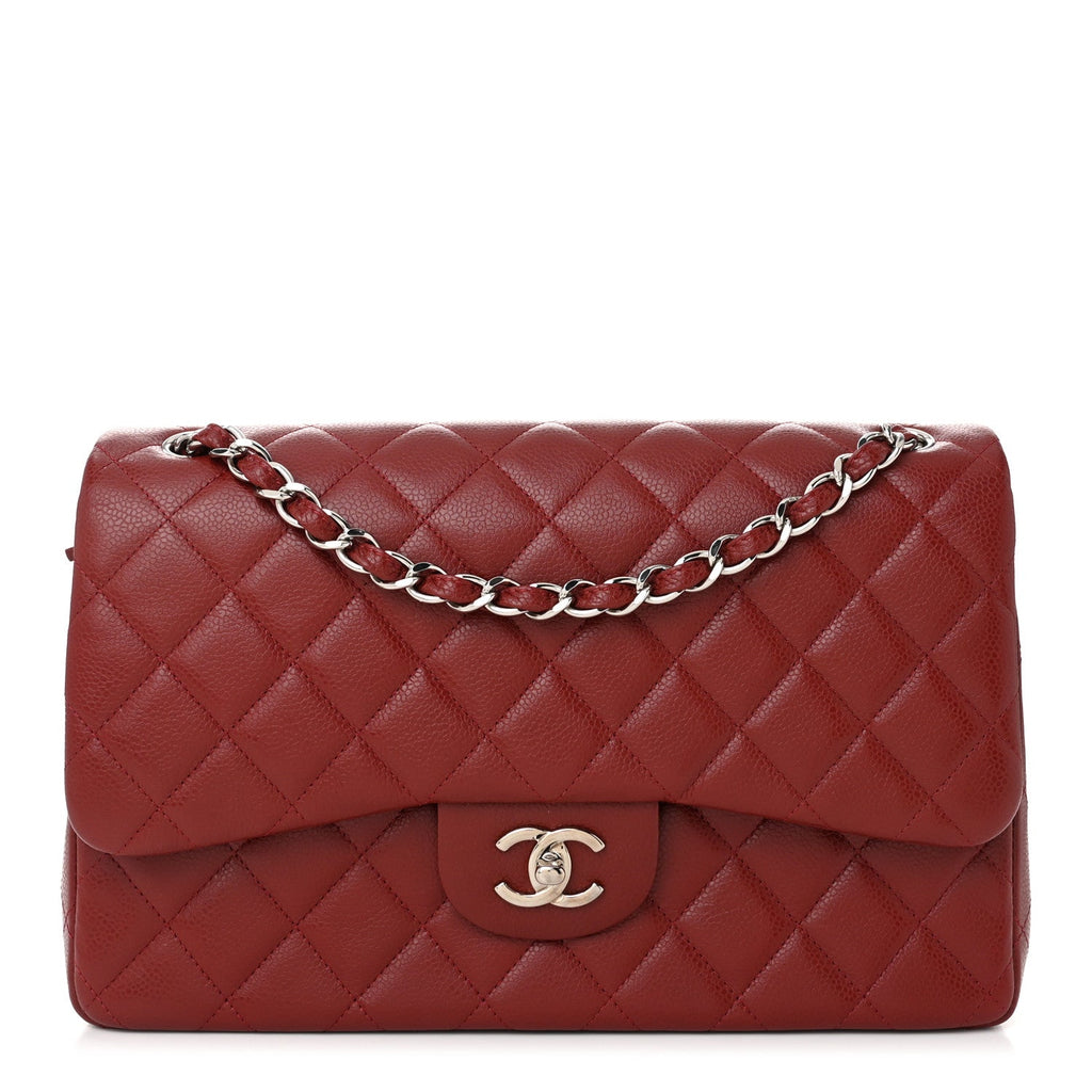 Caviar Quilted Jumbo Double Flap Dark Red