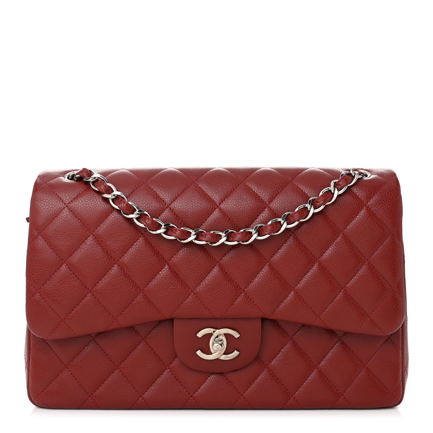 Caviar Quilted Jumbo Double Flap Dark Red
