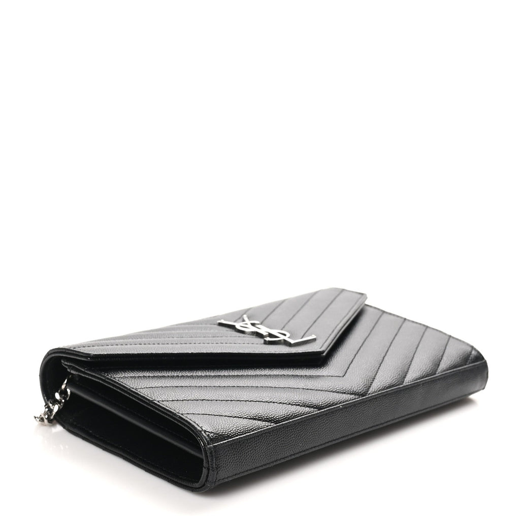 Grain De Poudre Matelasse Chevron Monogram Chain Wallet Black