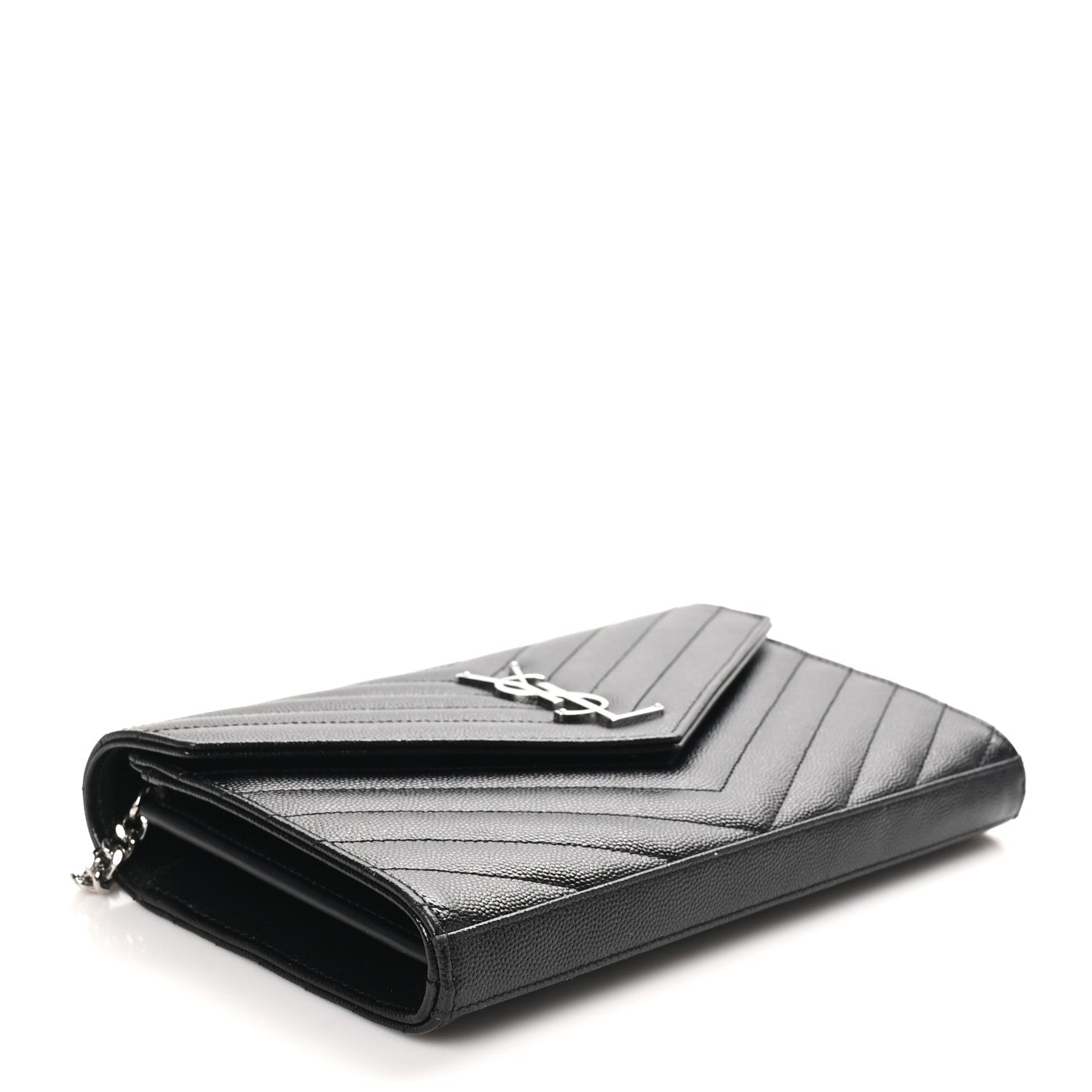 Grain De Poudre Matelasse Chevron Monogram Chain Wallet Black
