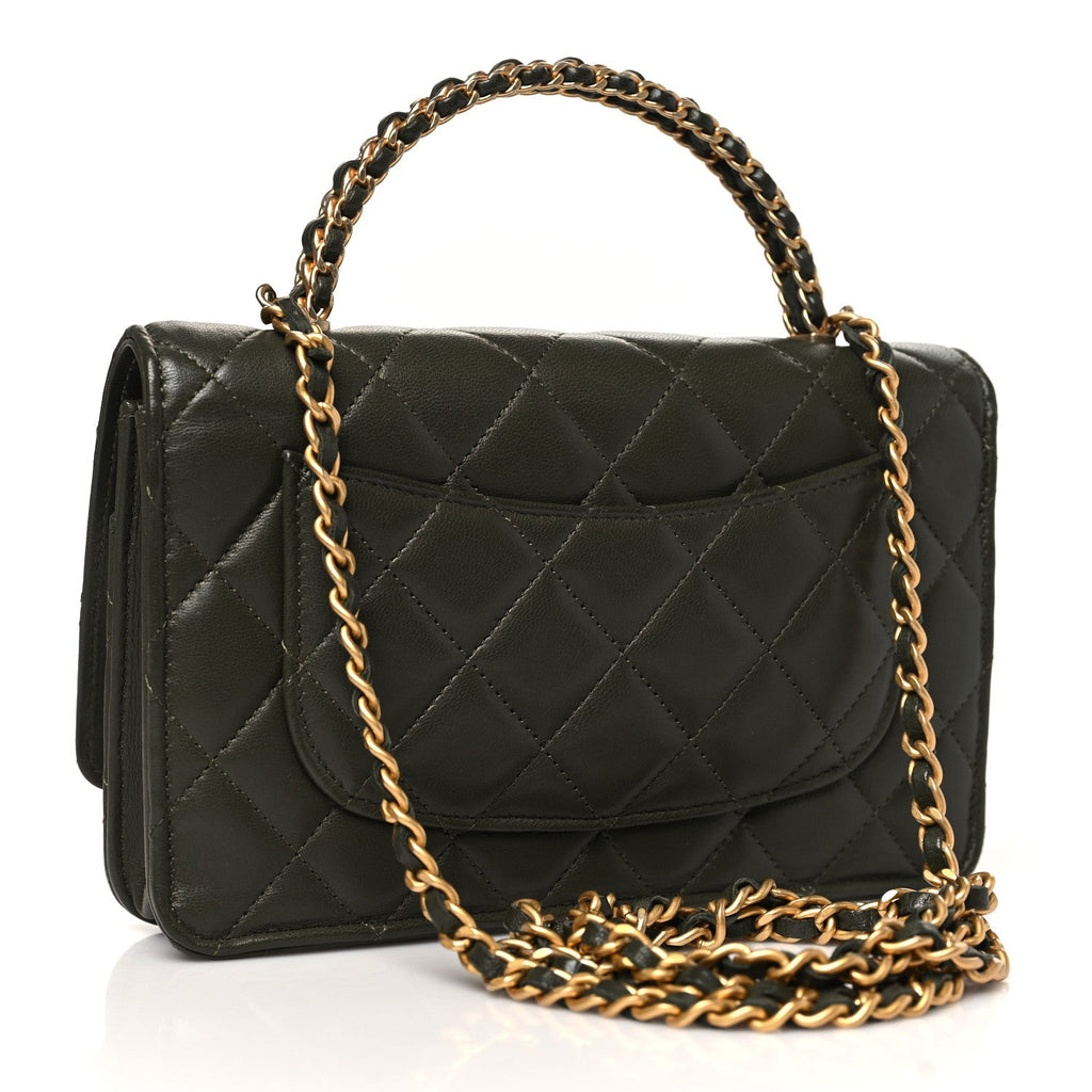 Lambskin Quilted Pick Me Up Wallet On Chain WOC Green