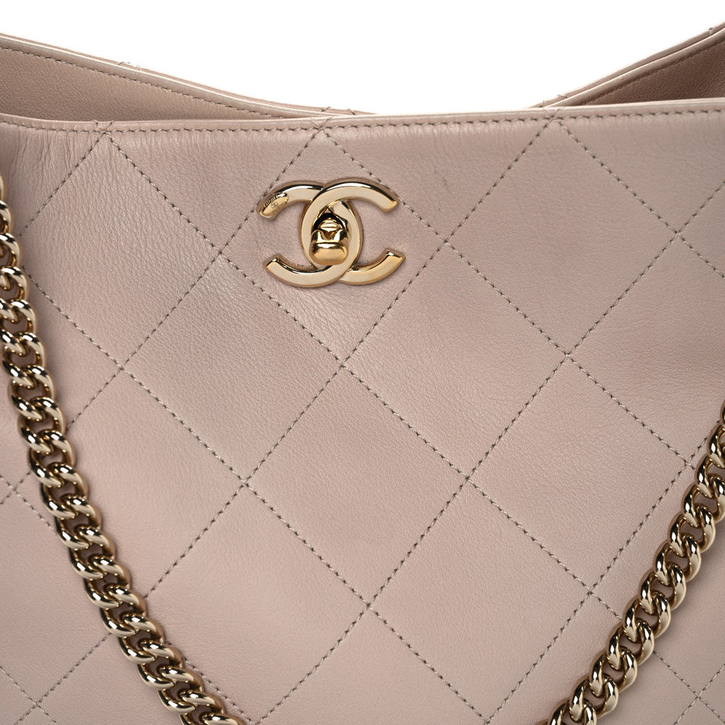 Calfskin Stitched Large Stripe Hobo Beige Black