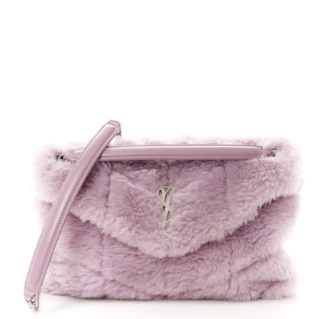 Merino Shearling Lambskin Quilted Small Loulou Puffer Monogram Chain Satchel Glycine