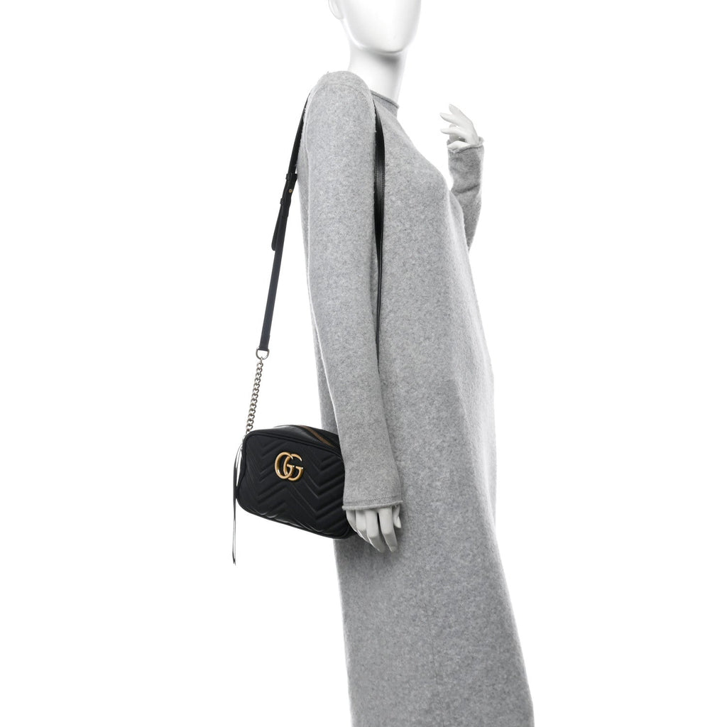 Calfskin Matelasse Small GG Marmont Chain Shoulder Bag Black