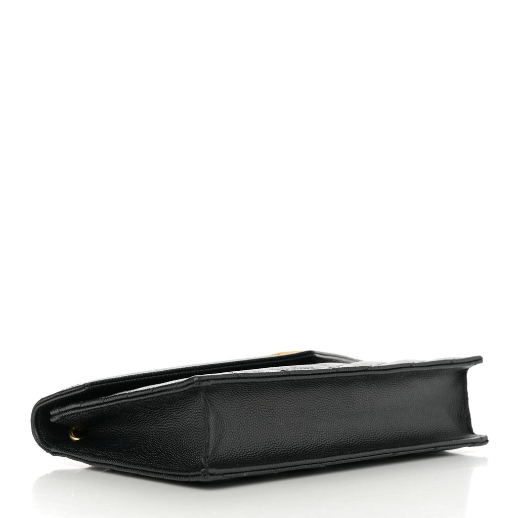 Grain De Poudre Matelasse Chevron Monogram Envelope Chain Wallet Black