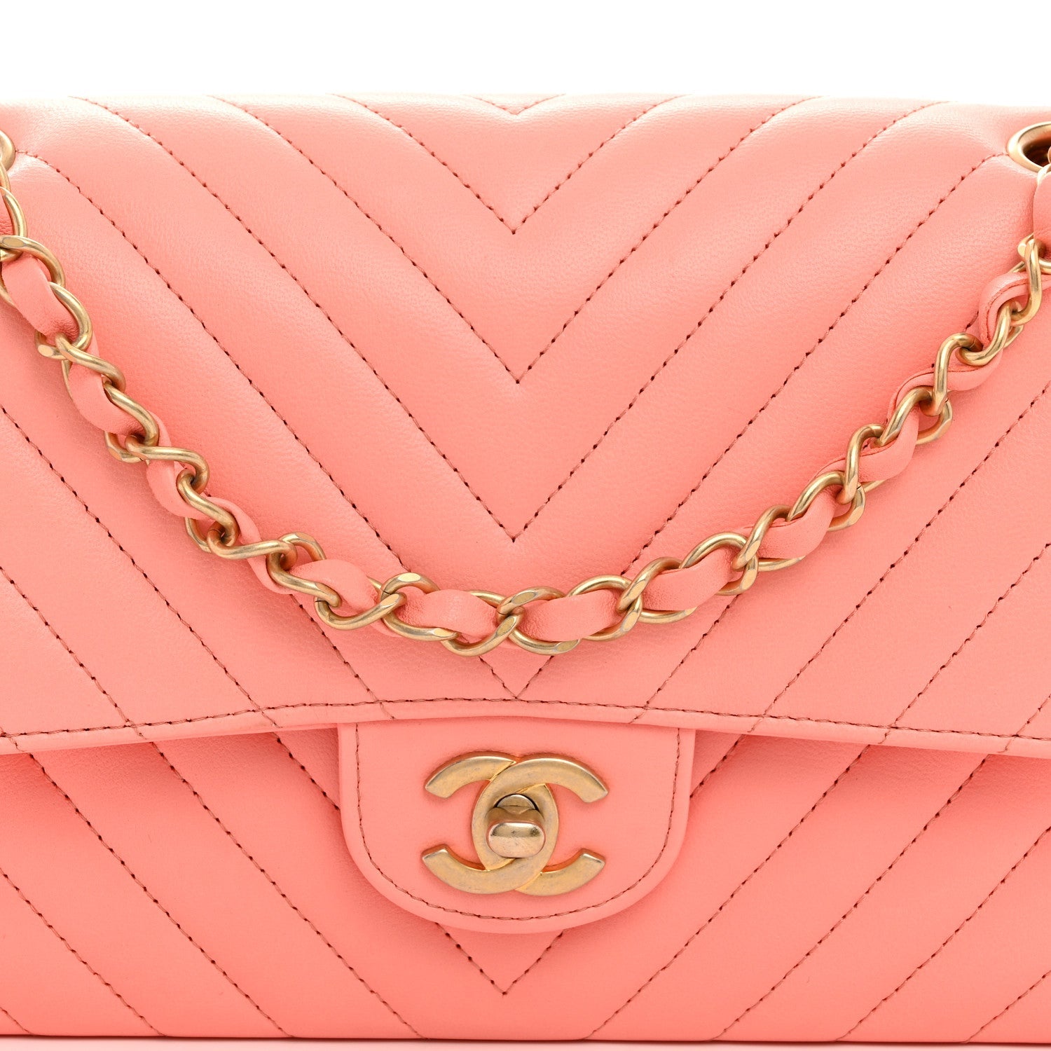 Lambskin Chevron Quilted Medium Double Flap Coral