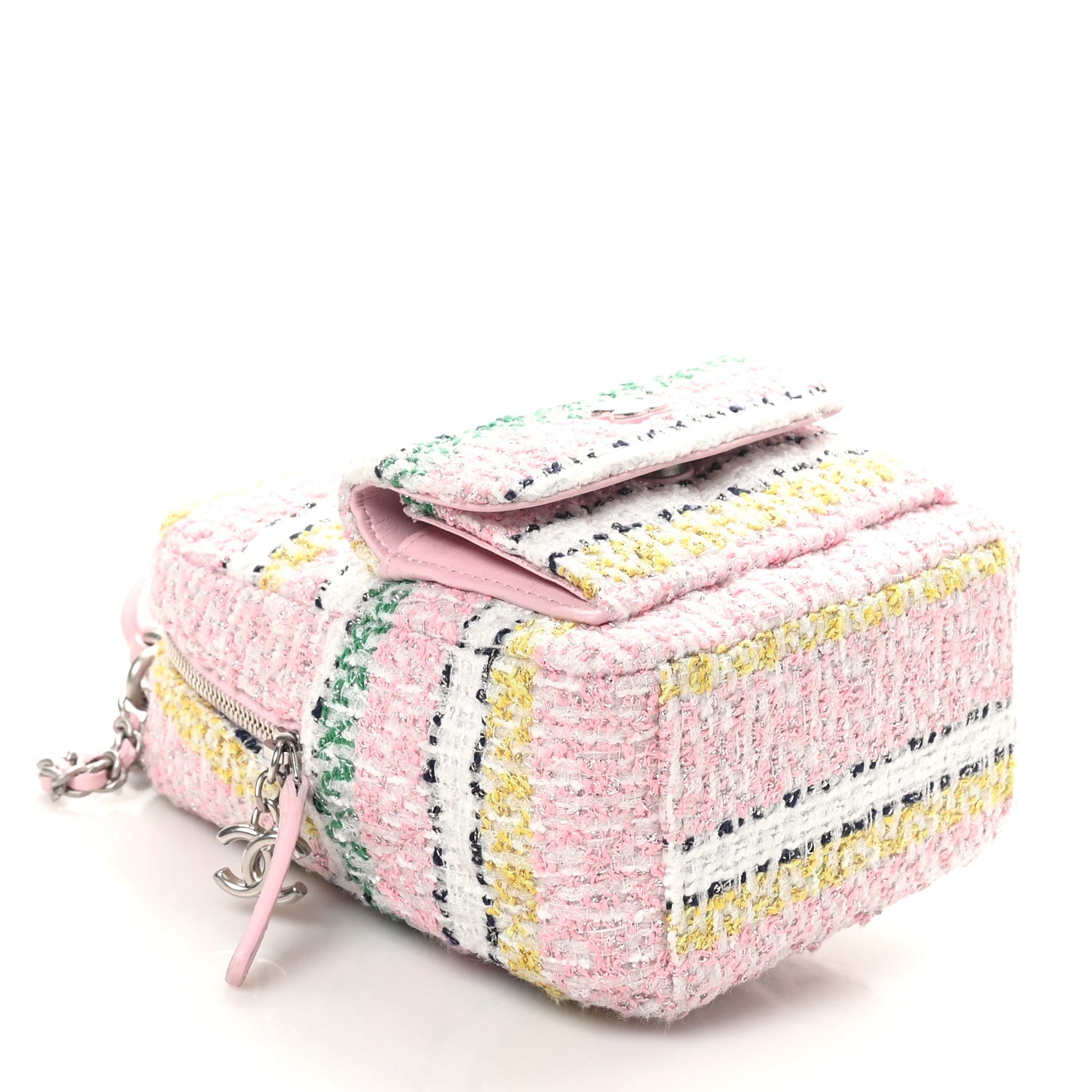 Metallic Tweed Quilted CC Mini Classic Backpack White Multicolor
