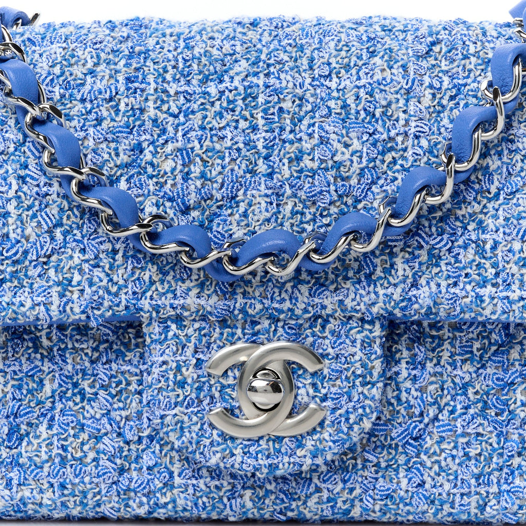 Tweed Quilted Mini Rectangular Flap Blue White