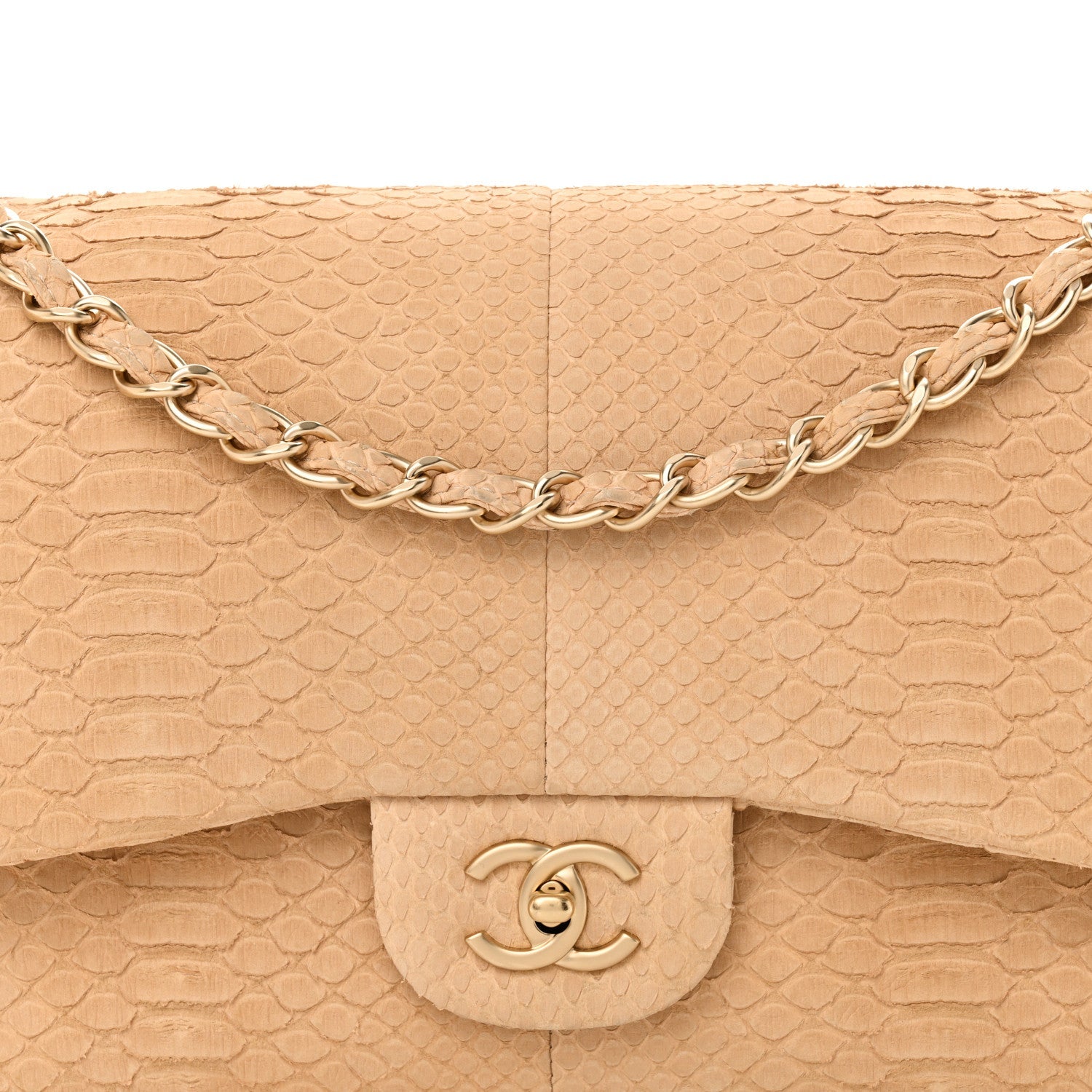 Snakeskin Jumbo Double Flap Beige