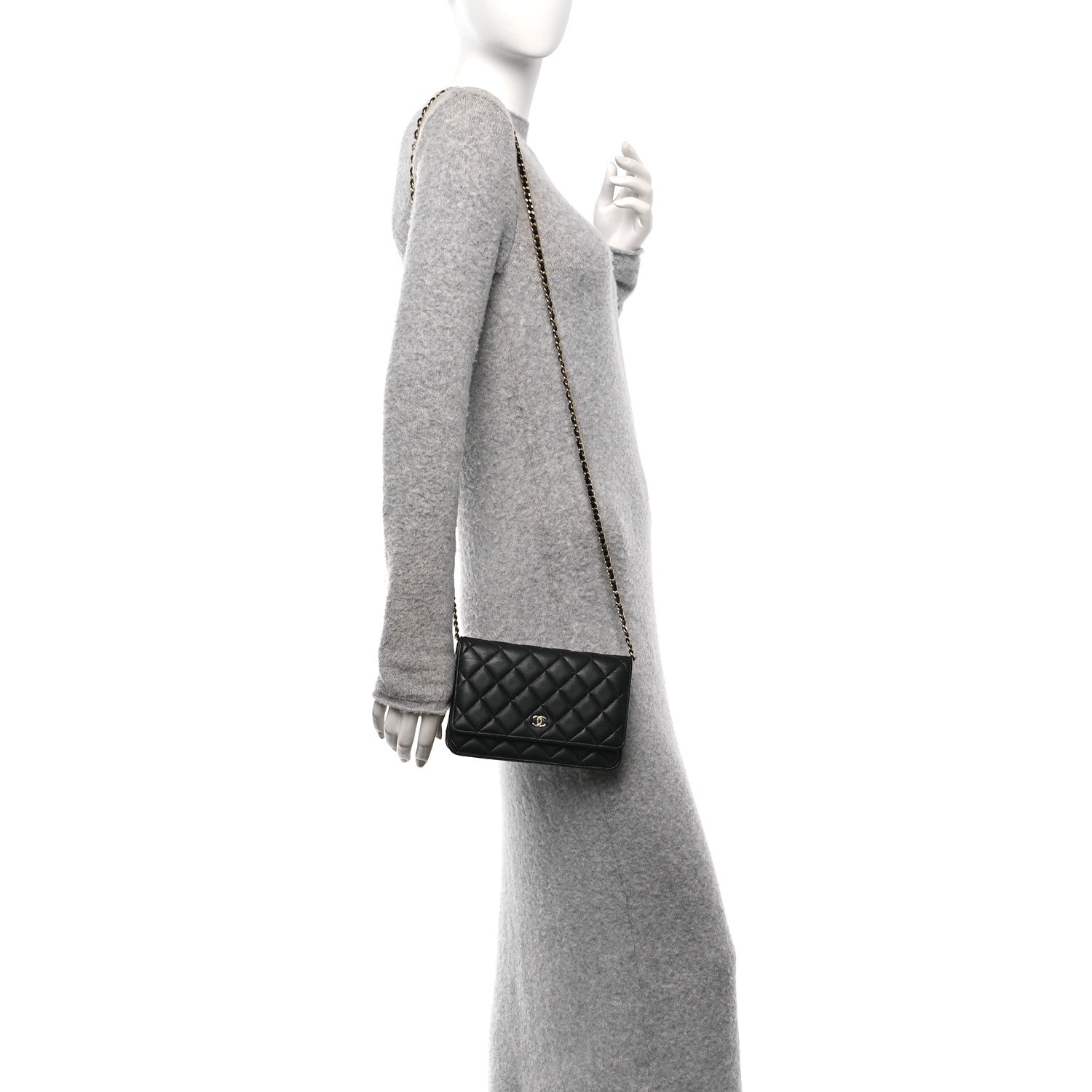 Lambskin Quilted Wallet On Chain WOC Black