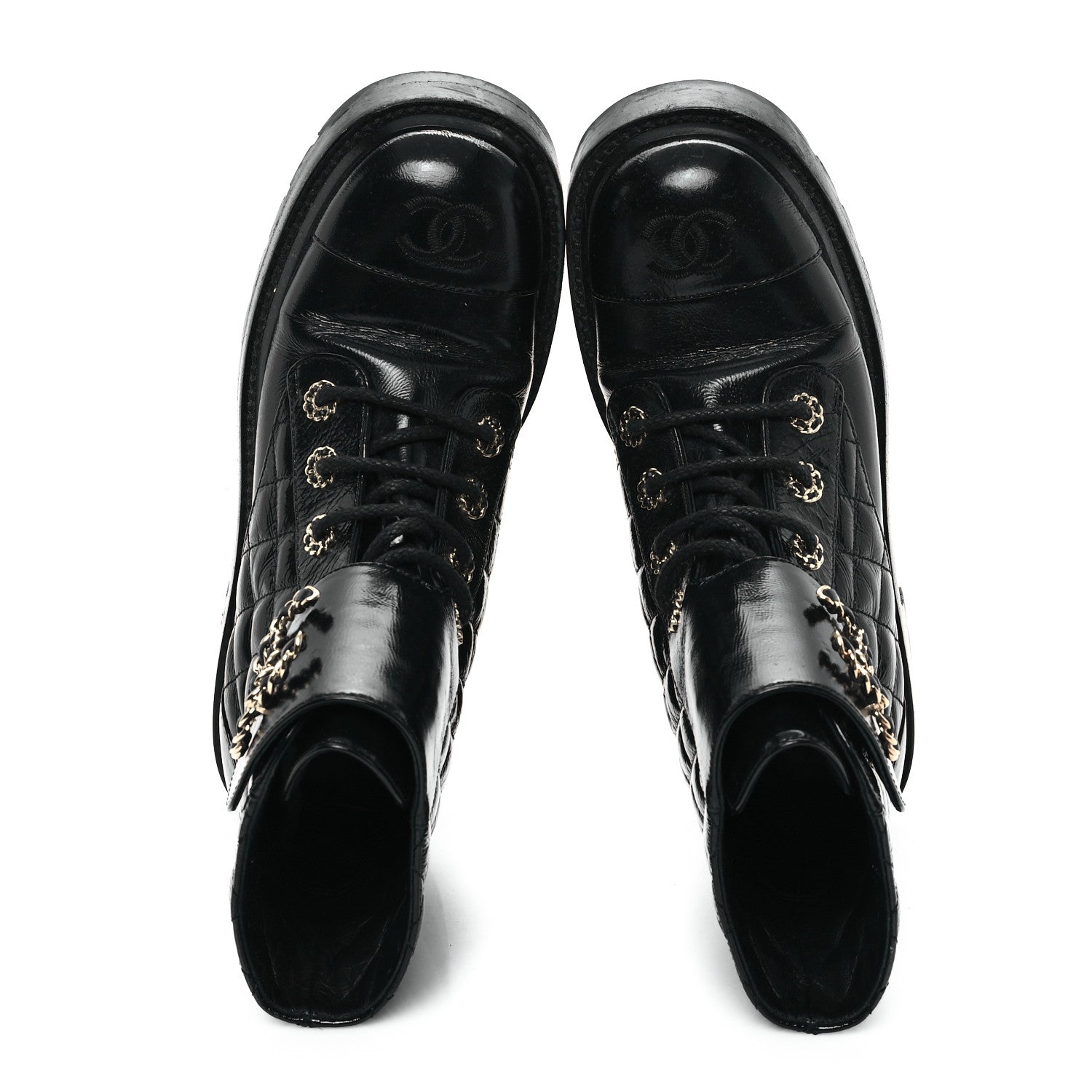 Shiny Goatskin Calfskin Quilted Lace Up Combat Boots 37 Black
