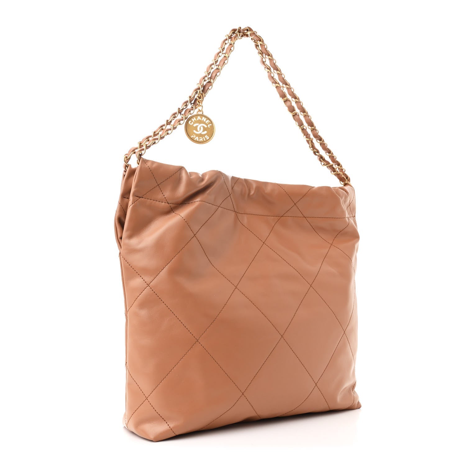 Shiny Calfskin Quilted Small Chanel 22 Beige