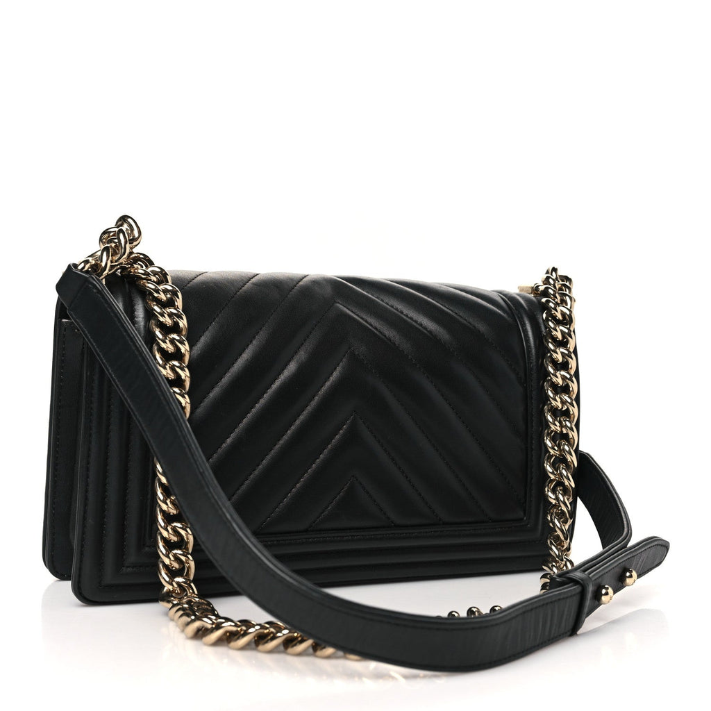 Lambskin Chevron Quilted Medium Boy Flap Black