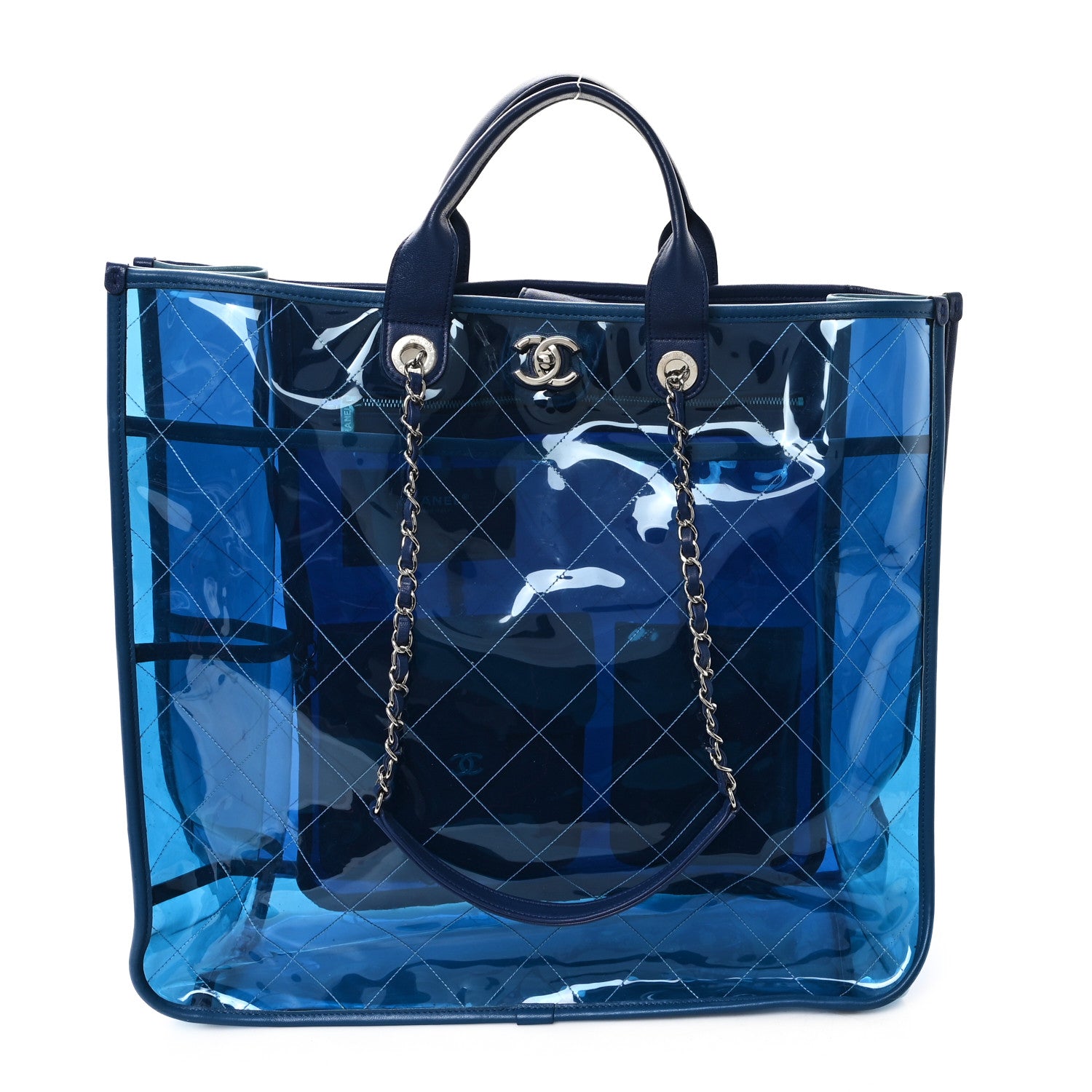 Lambskin PVC Quilted Large Coco Splash Shopping Bag Blue Dark Blue
