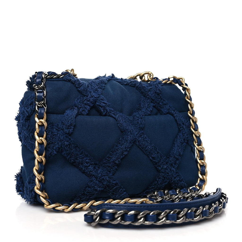 Cotton Canvas Quilted Medium Chanel 19 Flap Navy Blue