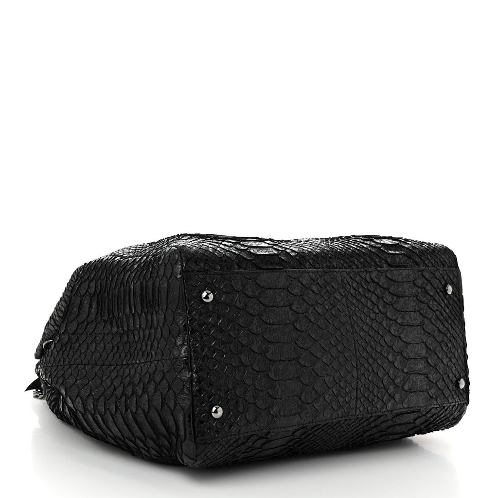 Snakeskin Accordion Tote Black