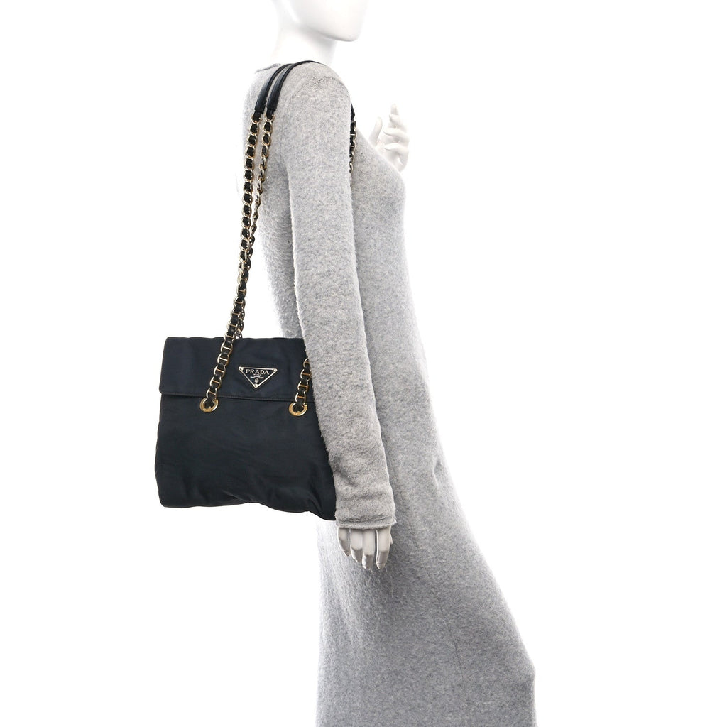 Tessuto Nylon Catena Shoulder Bag Black