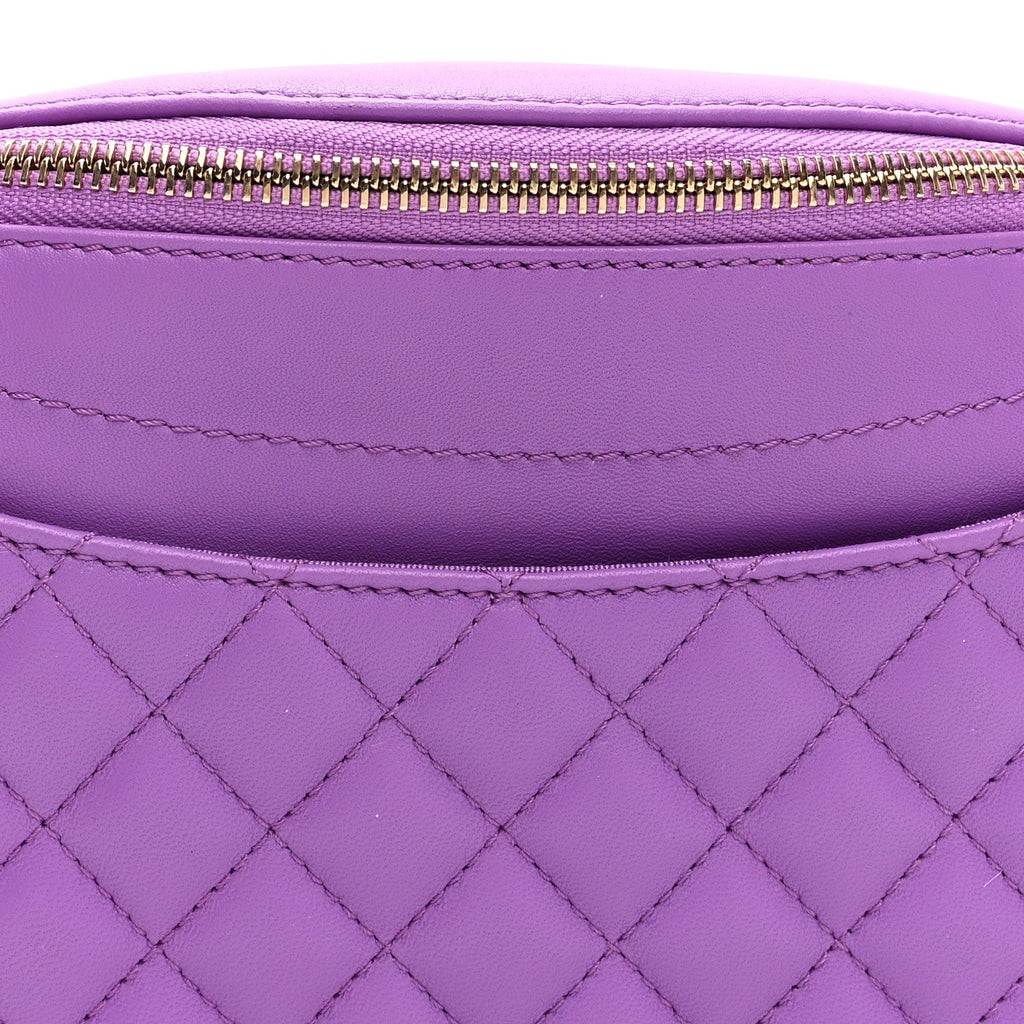 Lambskin Quilted Waist Belt Bag Purple