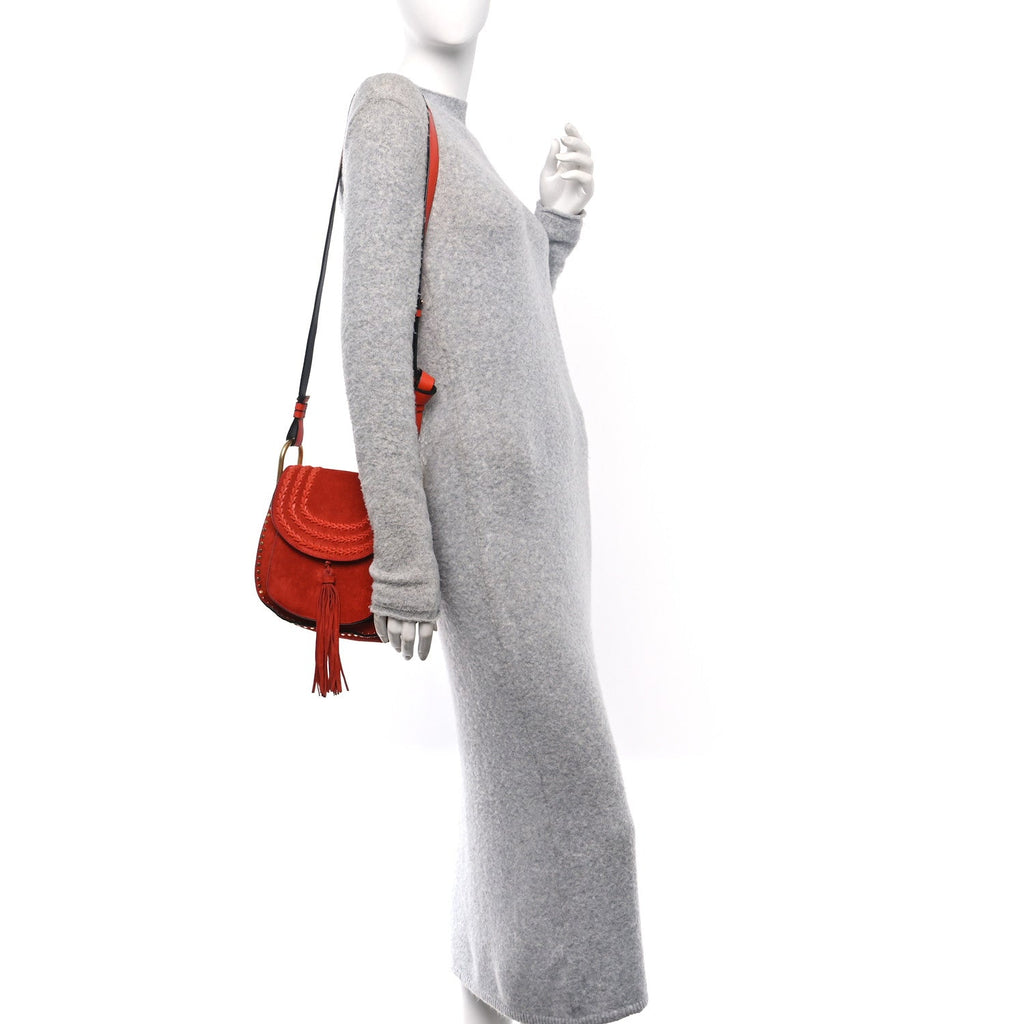Suede Calfskin Braided Mini Hudson Shoulder Bag Sepia Red