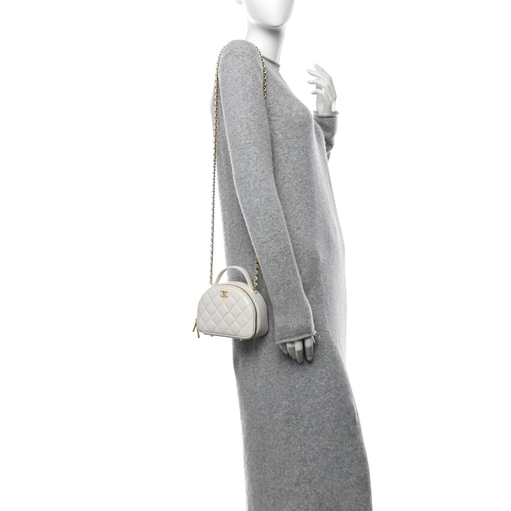 Lambskin Quilted Small Chic Riviera Top Handle Vanity Case White