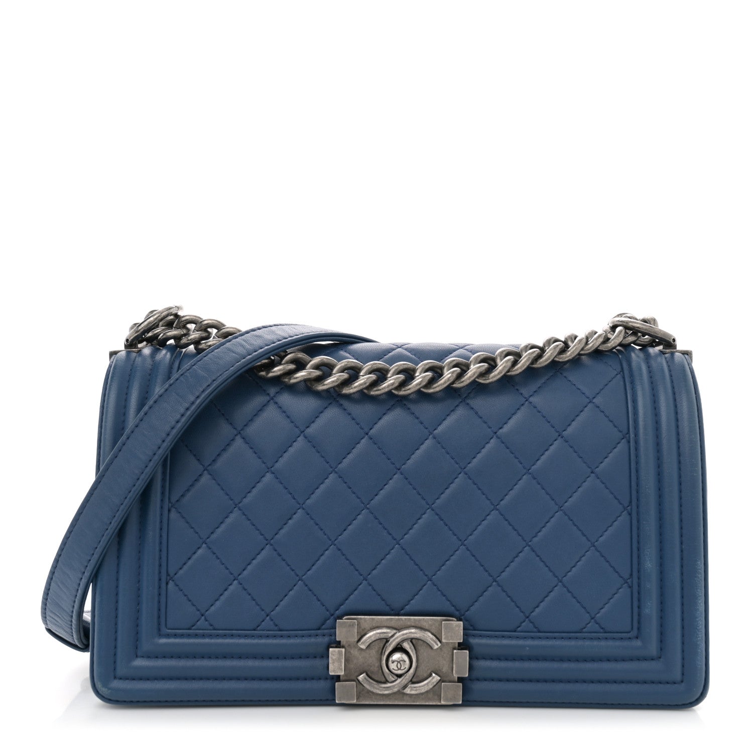 Lambskin Quilted Medium Boy Flap Blue