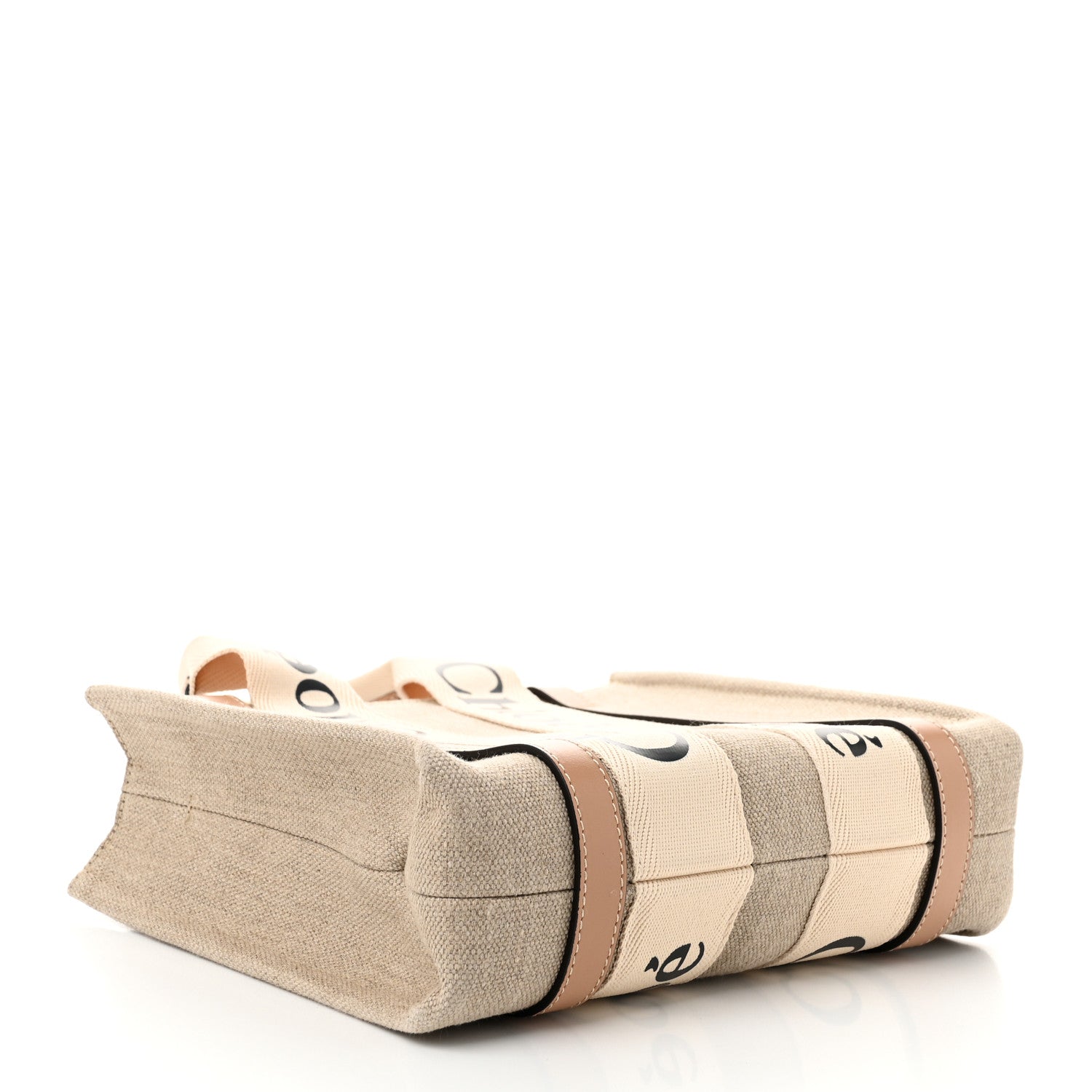 Linen Calfskin Small Woody Ribbon Tote With Strap White Light Brown