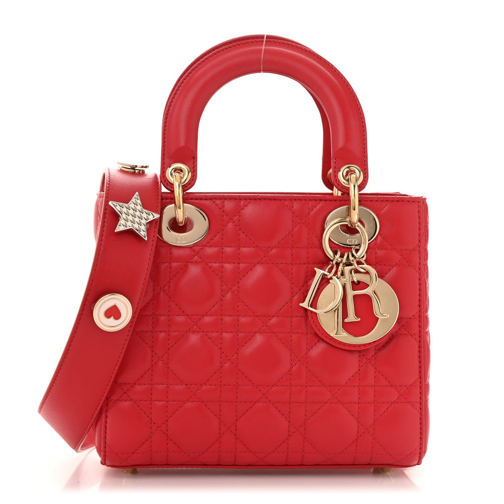 Lambskin Cannage Small Lucky Badges My Lady Dior Red
