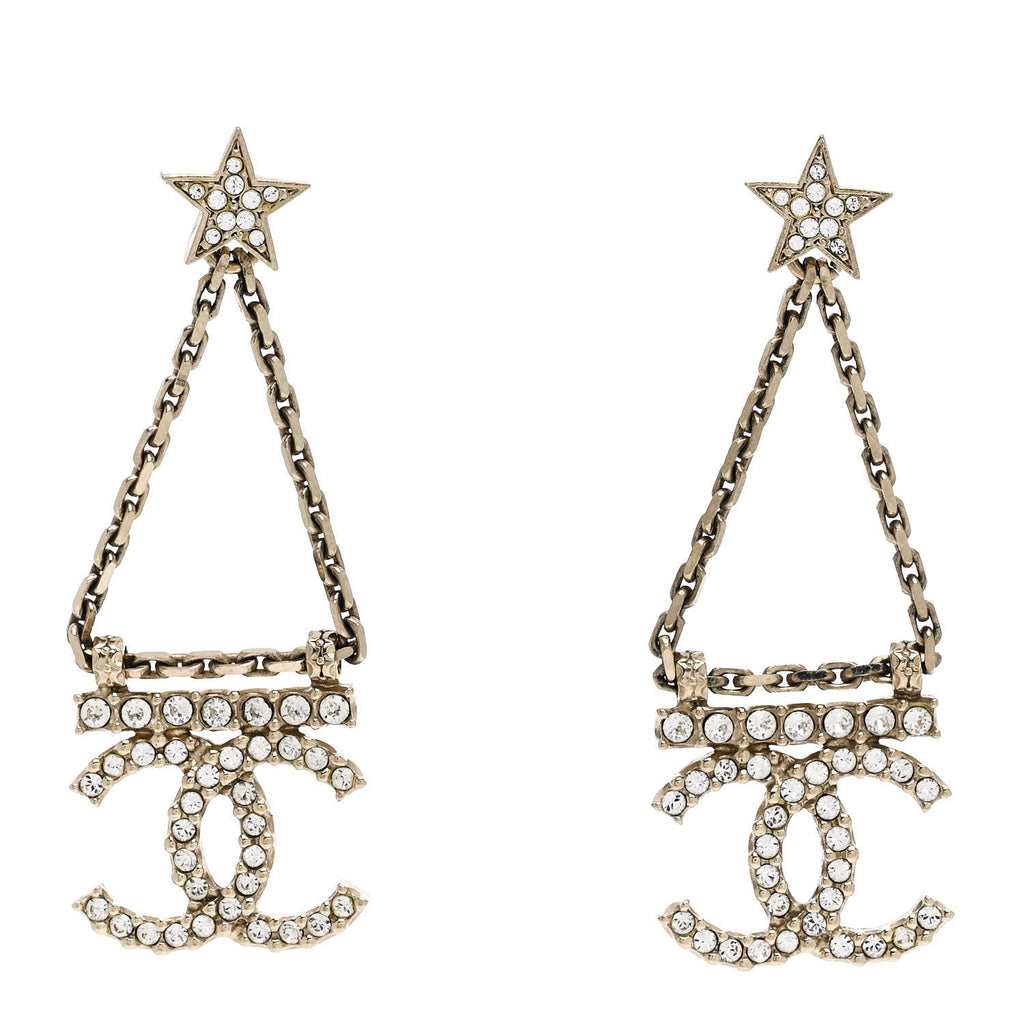 Crystal Star Drop CC Earrings Gold