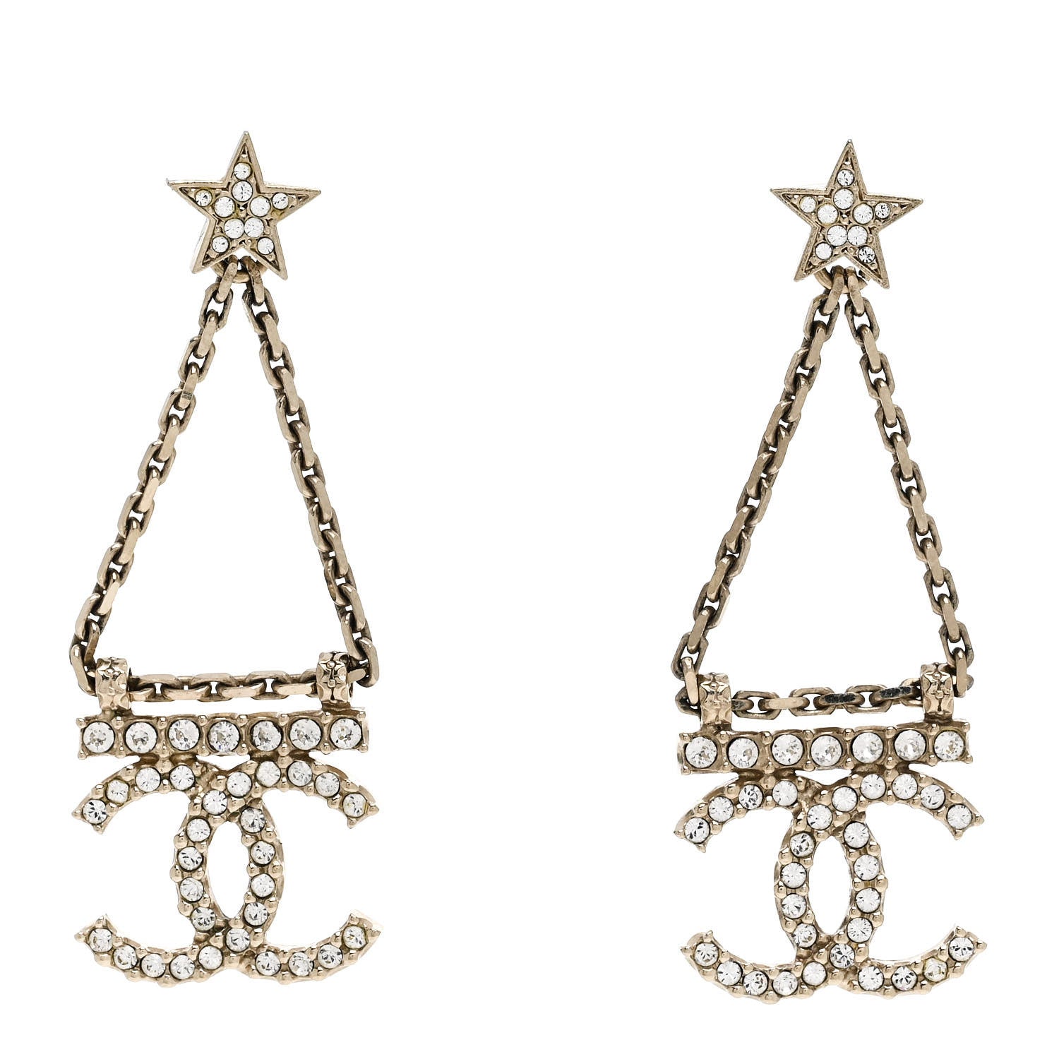 Crystal Star Drop CC Earrings Gold