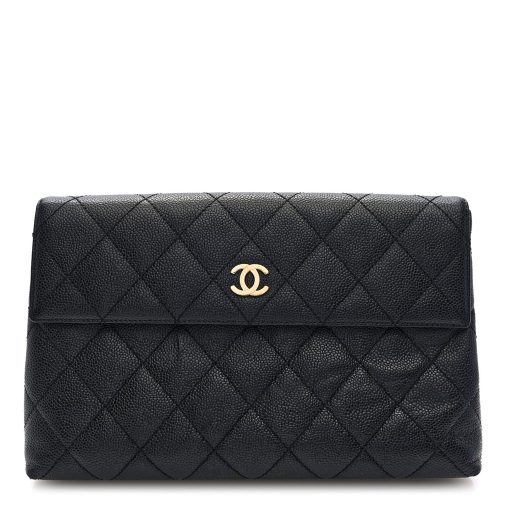 Caviar Quilted CC Beauty Clutch Black
