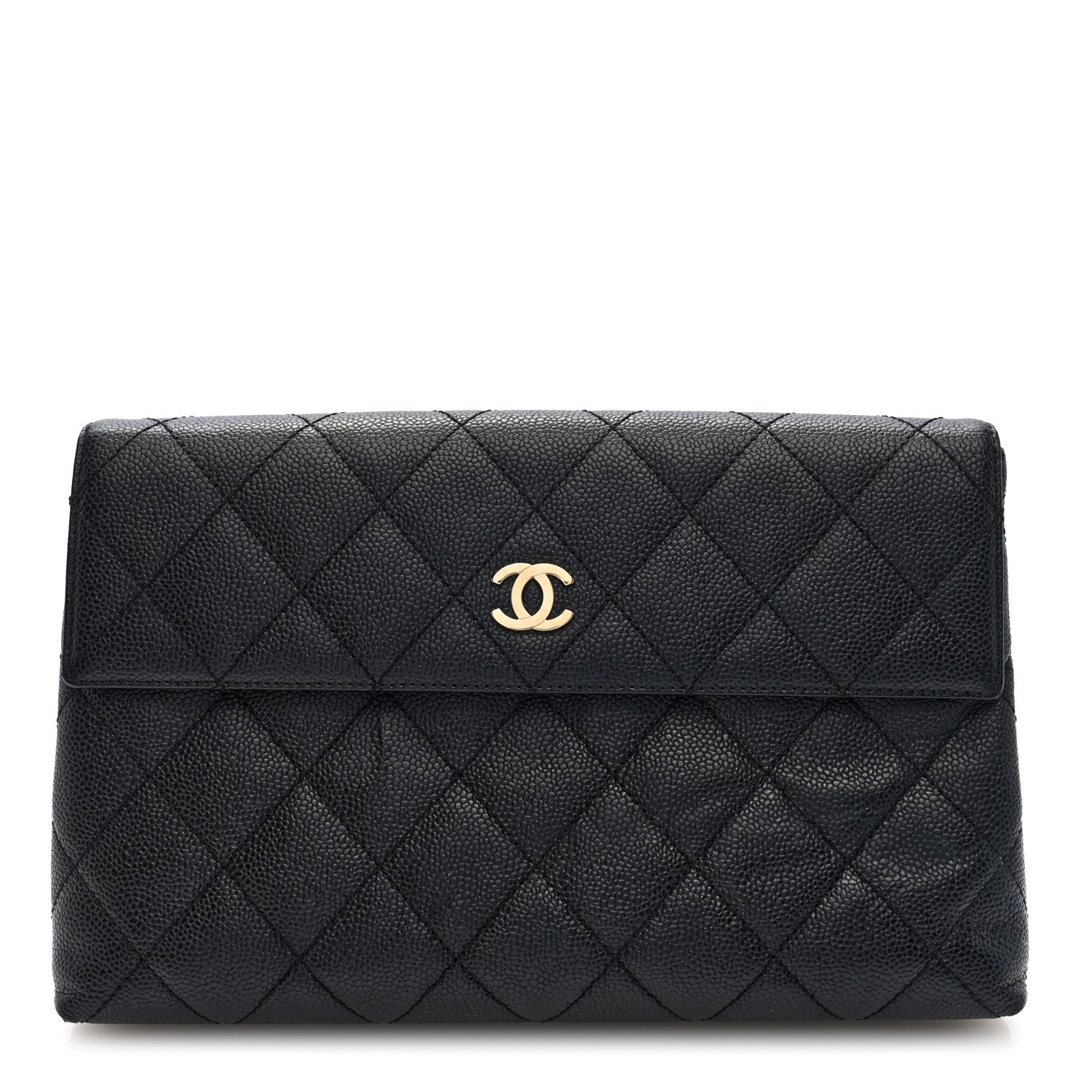 Caviar Quilted CC Beauty Clutch Black