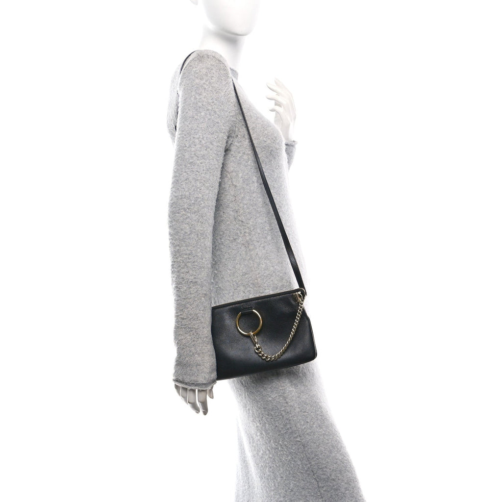 Supple Lambskin Small Faye Soft Zippered Shoulder Bag Black
